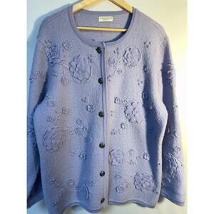 Vintage Appleseeds Womens Large Lavender Wool Embroidered Cardigan Sweater